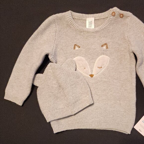 Carter's Just One You 100% Cotton Gray Sweater/Hat Set Infant/Baby Size 9 Months - Picture 2 of 9